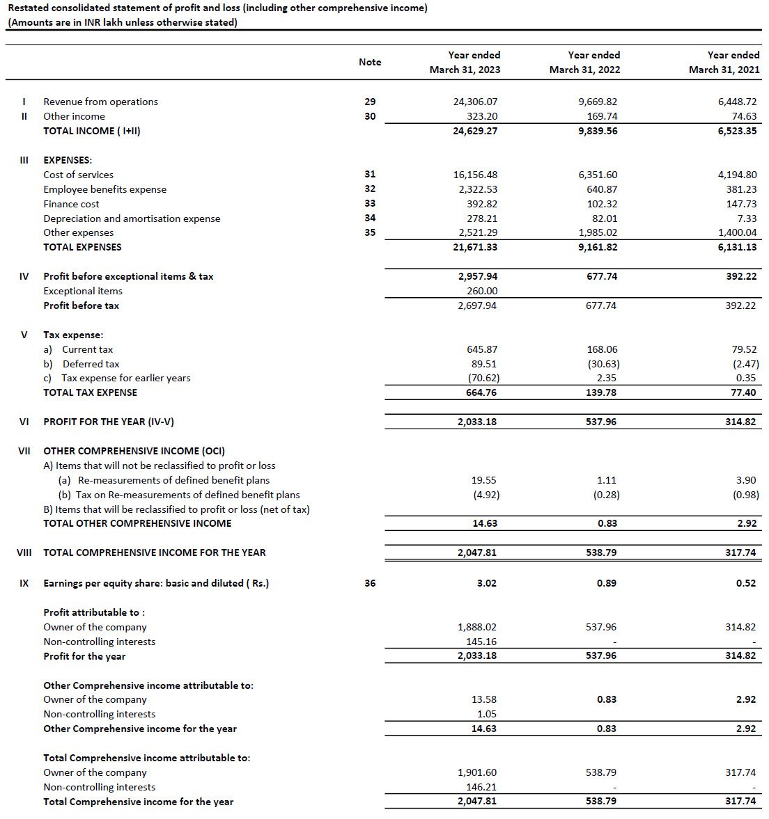 BLS E-Services IPO Statement of Profit and Loss