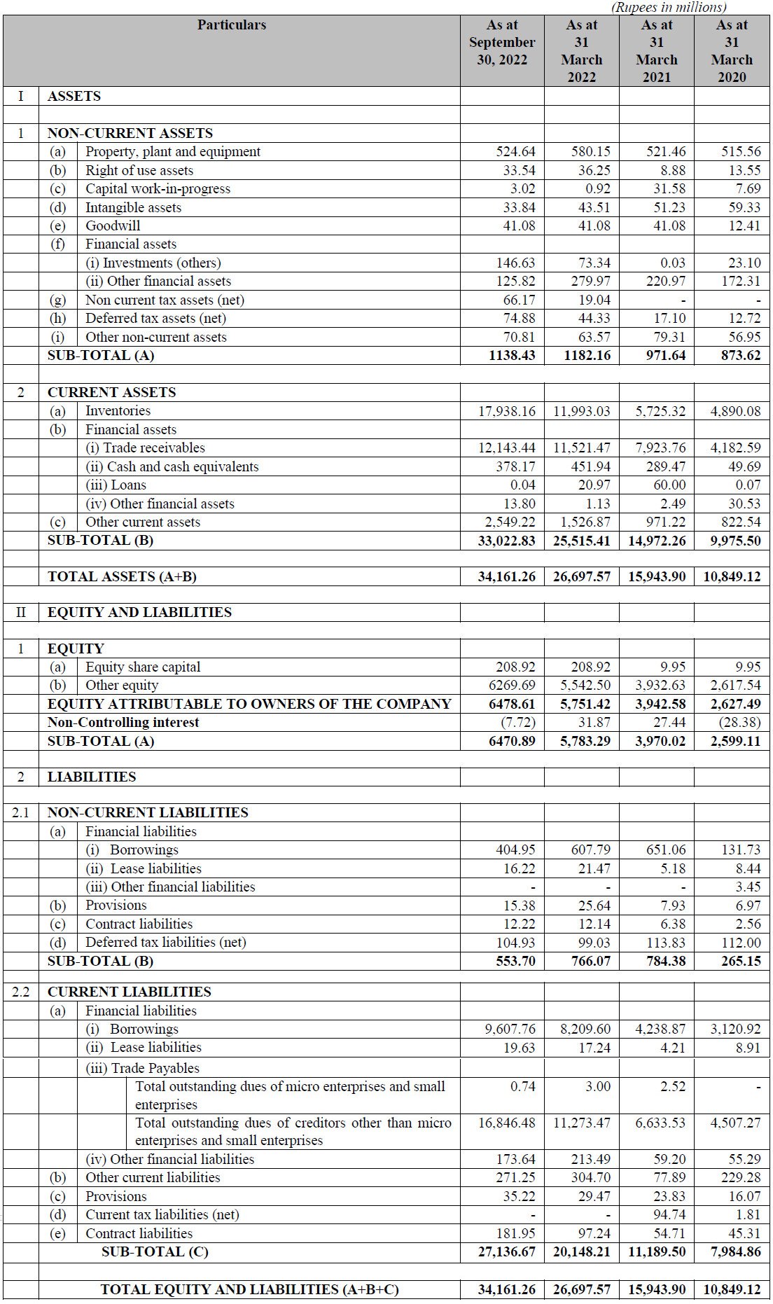 Rashi Peripherals IPO Statement of Assets and Liabilities
